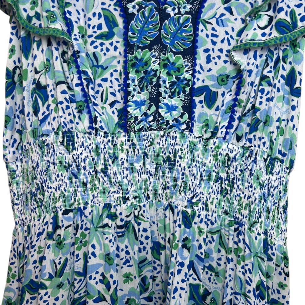 Poupette St Barth, NWT 'Camila' Mini Dress, Floral Ruffle, Blue Monaco, Medium - Picture 15 of 15